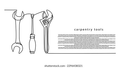 continuous line of repair tools screwdrivers,wrenches and wrenches. continuous line drawing of mechanical equipment