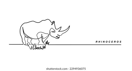 continuous line rhino.big rhinoceros animal in the grass.horned rhinoceros one line concept.single line horned rhinoceros vector