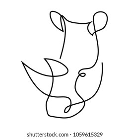 Continuous line rhinoceros head. Single line rhino vector illustration.