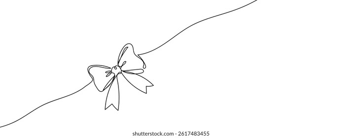 Continuous line, ribbon bow, decorate the card, cute vector illustration with transparent background.