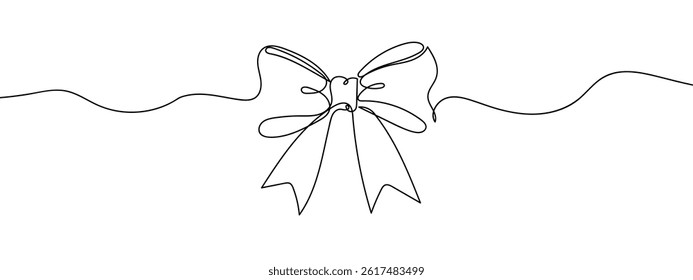 Continuous line, ribbon bow, decorate the card, cute vector illustration with transparent background.