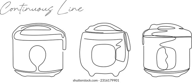  continuous line rice cooker bundle set white background