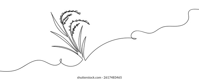 Continuous line, rice plant, agriculture, farm vector illustration with transparent background.