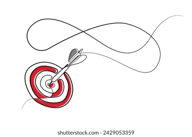 línea continua justo en el objetivo.dibuje una flecha línea objetivo.signo de éxito y éxito empresarial