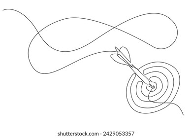 continuous line right on target.draw one arrow target line.sign of success and business success