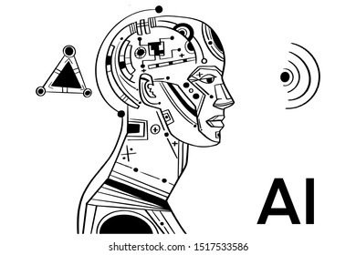 Continuous line robot cool stylish modern technology future vector illustration