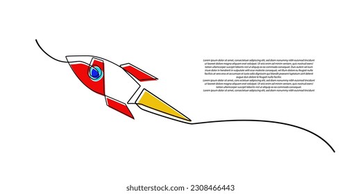 continuous line of rockets. single line drawing of flying rocket. isolated white background