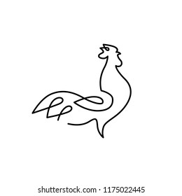 continuous line rooster logo vector icon outline monoline illustration