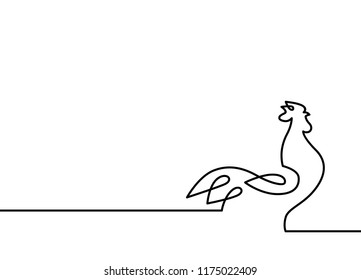 continuous line rooster vector illustration on white background