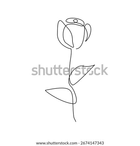Continuous line of rose flower. One line single art sketch drawing editable stroke concept of beautiful floral for love greeting. Vector illustration