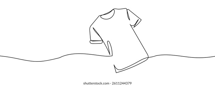 Continuous line round neck t-shirt line art vector illustration with background.