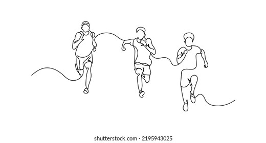 continuous line running competition.running race in line drawing