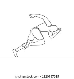 Continuous line running man, start of running. Vector illustration.