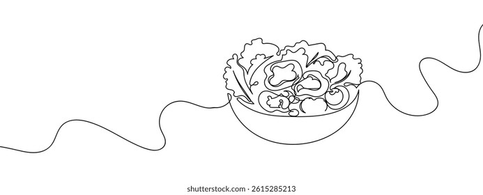 Continuous line salad in a bowl vector illustration with transparent background.