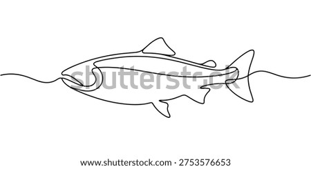 Continuous line of a salmon fish swimming left line continuous line one line minimalist