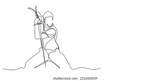 continuous line of samurai warriors. line drawing of men preparing for war with samurai. traditional japanese weapons