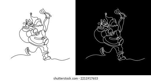 continuous line santa claus bringing gifts on christmas day. line drawing santa claus full of love giving gifts
