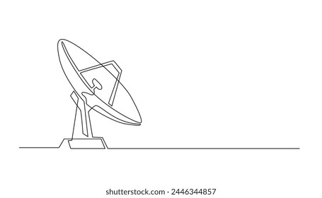 Kontinuierliche Linie einer Satellitenschüssel. Abbildung einer Signalauffangparabel, die in einer Vektorgrafik gezeichnet ist.