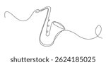 continuous line saxophone jazz music.one line drawing of music show sign.element for music poster.one line vector illustration