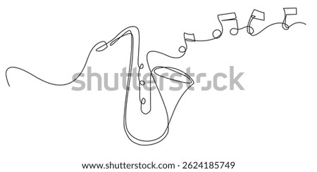 continuous line of saxophone with pitch notation.single line drawing of music performance sign.element for music poster and banner.single line vector illustration