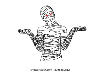 continuous line Scary mummy on Halloween
