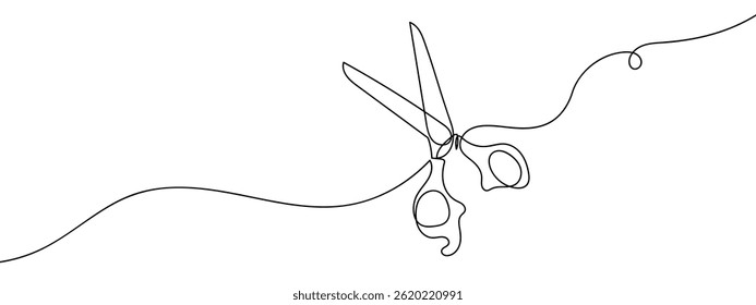 Continuous line, scissors, household items Simple lines, transparent background.