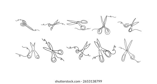 Continuous Line Scissors Vector Set