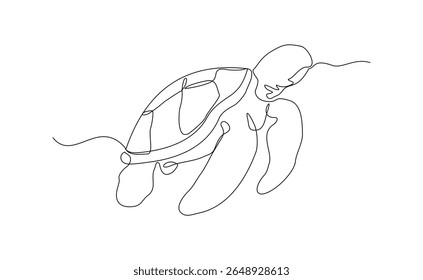 Continuous line of sea turtle marine underwater aquatic ocean animal reptile wildlife sketch drawing editable stroke vector illustration