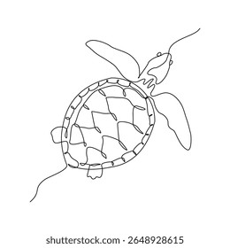 Continuous line of sea turtle marine underwater aquatic ocean animal reptile wildlife sketch drawing editable stroke vector illustration