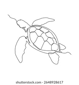Linha contínua de tartaruga marinha submarina aquática oceano animal réptil vida selvagem esboço desenho editável traço vetor ilustração