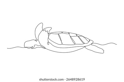 Linha contínua de tartaruga marinha submarina aquática oceano animal réptil vida selvagem esboço desenho editável traço vetor ilustração
