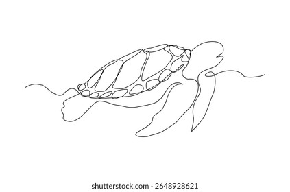 Continuous line of sea turtle marine underwater aquatic ocean animal reptile wildlife sketch drawing editable stroke vector illustration