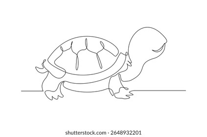Continuous line of sea turtle tortoise giant galapgos sulcata brazilian animal reptile hard carapace wildlife sketch drawing editable stroke vector illustration