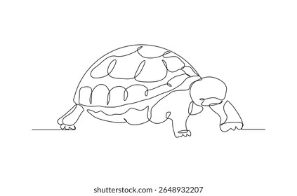 Linha contínua de tartaruga marinha tartaruga gigante galapgos sulcata réptil animal brasileiro carapaça dura esboço desenho editável traço vetor ilustração