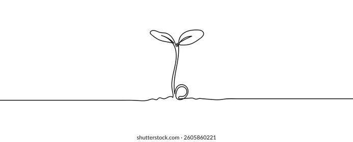 continuous line, seedling vector illustration with transparent background.