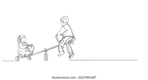 continuous line of seesaw .playground in park.child seesaw one line drawing