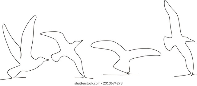 continuous line set of birds