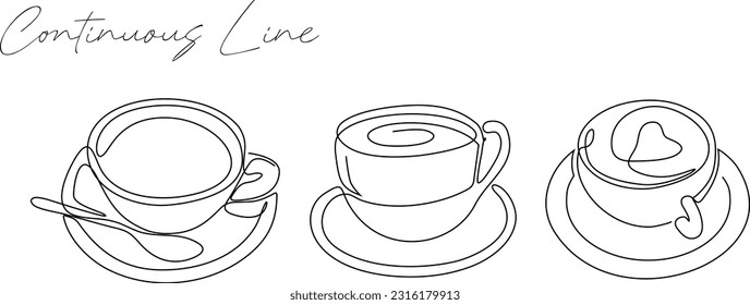  continuous line set bundle cup of coffee white background