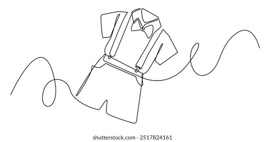 Línea continua de conjunto de ropa de niños. Dibujo de una línea de ropa de niños con tirantes. Línea única de un conjunto de ropa de niño. Fondo blanco aislado