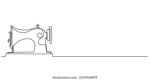 máquina de costura de linha contínua.um desenho de linha da máquina de costura clássica.ilustração vetor de linha única.fundo branco isolado