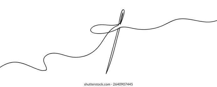 Continuous line sewing needle Vector lines, cut background.