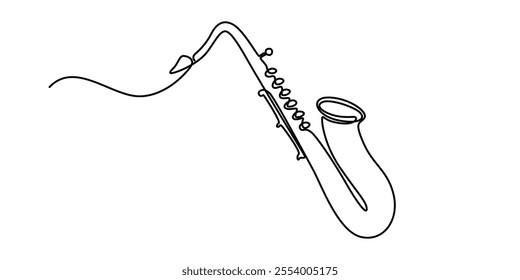 continuous line sexophone.orchestral music equipment one line drawing.single line vector illustration.isolated white background, Saxophone Continuous Line Icon, Saxophone.