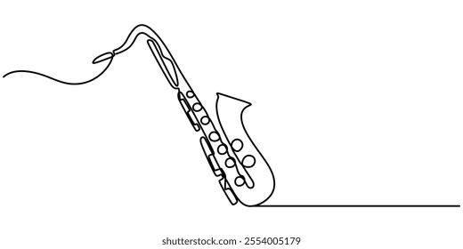 continuous line sexophone.orchestral music equipment one line drawing.single line vector illustration.isolated white background, Saxophone Continuous Line Icon, Saxophone.