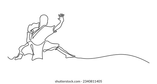 continuous line of shaolin kungfu. single line of shaolin youth doing attack stance. martial arts