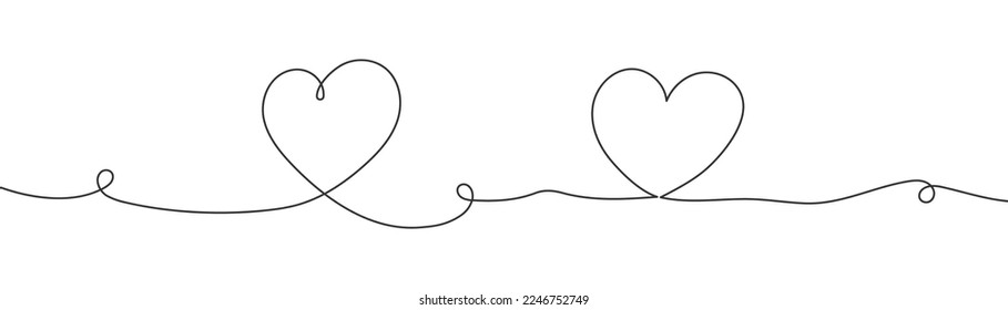 Continuous line in shape of heart on light background. St Valentine's day sign. Love symbol. One line art. Thin line sketch. Flat design. Vector illustration.
