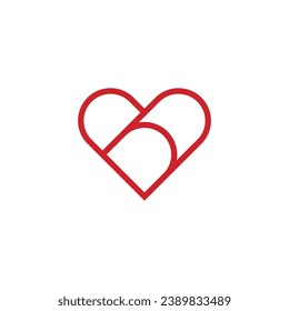 Continuous line shaped into a red heart logo