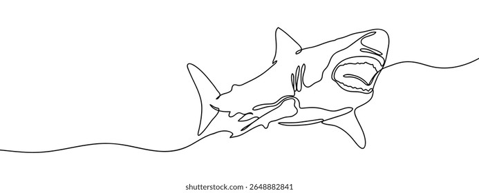 Continuous line, shark, beast, sea Minimal hand drawn line vector cut out background.