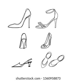 Continuous line shoes  One line drawing  Shoes isolated white  Minimalistic style  Continuous vector line