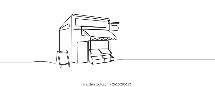 Continuous line, shop, online shopping vector illustration with transparent background.