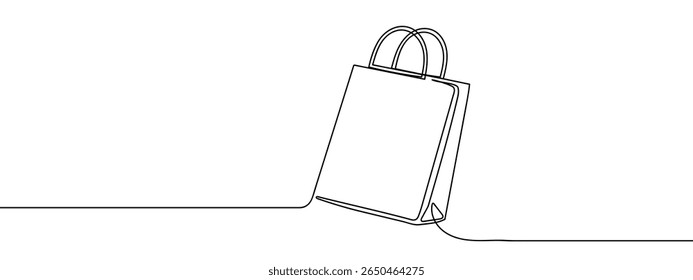 Continuous line, shopping bag, online shopping Minimal hand drawn line vector cut out background.
